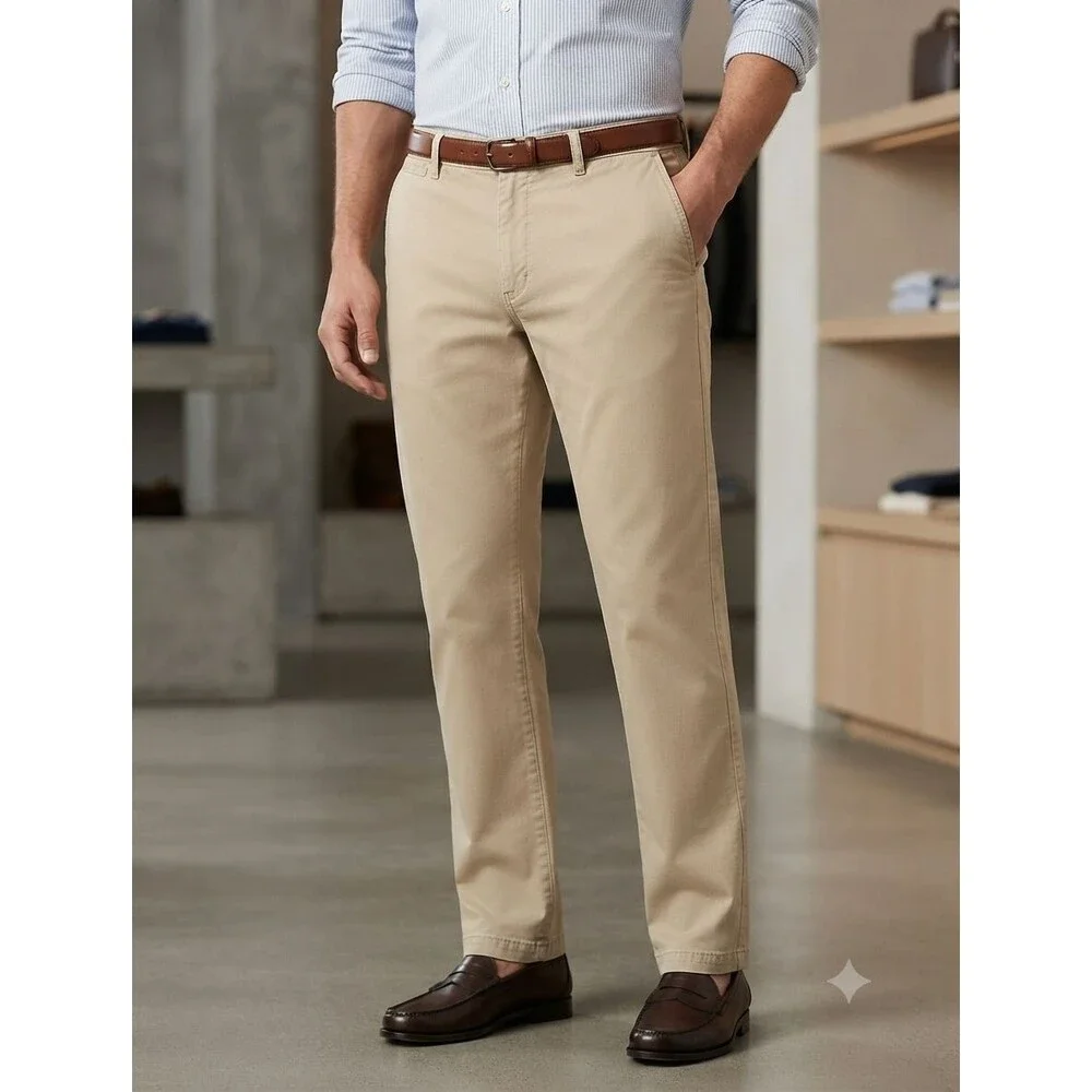Lacoste Mens 38 Beige Chino Pants Classic Fit Cotton Twill Trousers Quiet Luxury